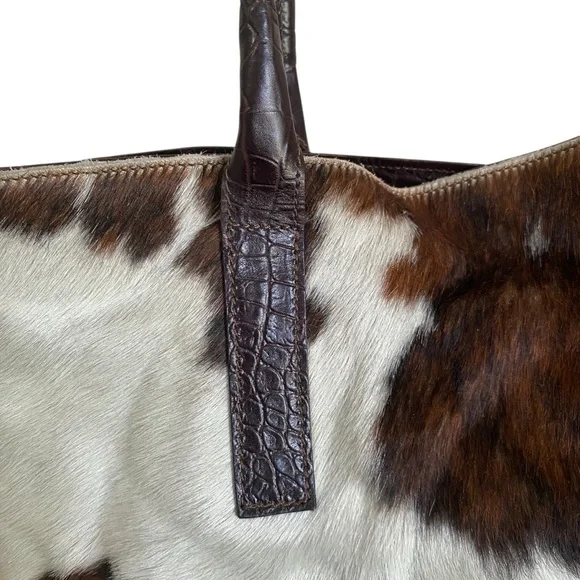Maurizio Taiuti Cowhide Tote in White and Brown with Dark Brown Trim - Picture 6 of 13